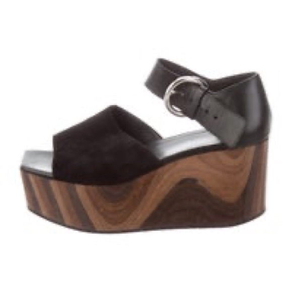 Celine Suede Mixed Wood Block 80s Style Platform Sandals - Picture 8 of 11